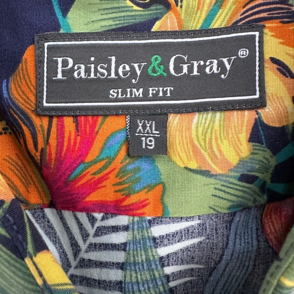 NWOT Paisley & Gray Tropical Print Button Front Shirt Cotton Multi-color XXL - Picture 4 of 9